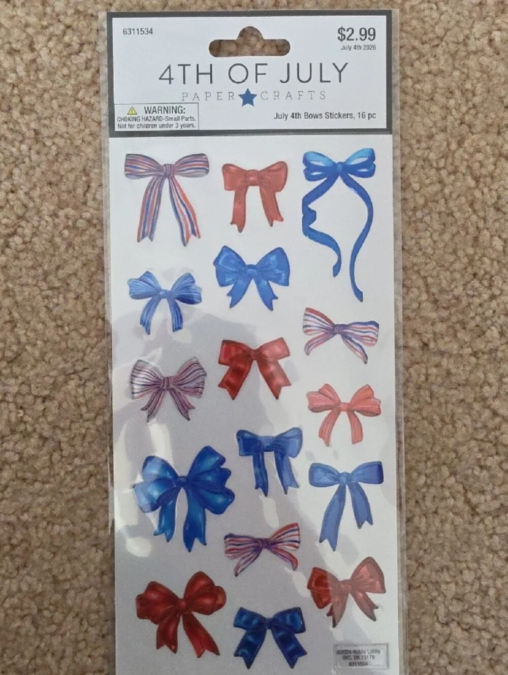 Hobby Lobby Kids 4th of July Red Blue Gold Bow Stickers & Star Earrings Set